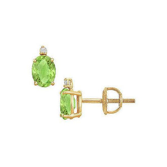 Diamond and Peridot Stud Earrings : 14K Yellow Gold - 2.04 CT TGW