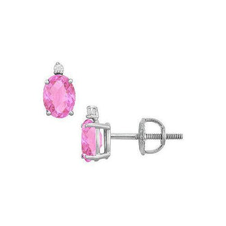 Diamond and Pink Sapphire Stud Earrings : 14K White Gold - 2.04 CT TGW