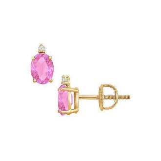 Diamond and Pink Sapphire Stud Earrings : 14K Yellow Gold - 2.04 CT TGW