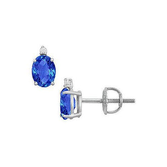 Diamond and Sapphire Stud Earrings : 14K White Gold - 2.04 CT TGW