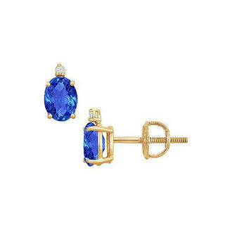 Diamond and Sapphire Stud Earrings : 14K Yellow Gold - 2.04 CT TGW