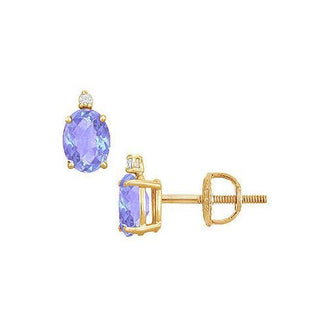 Diamond and Tanzanite Stud Earrings : 14K Yellow Gold - 2.04 CT TGW