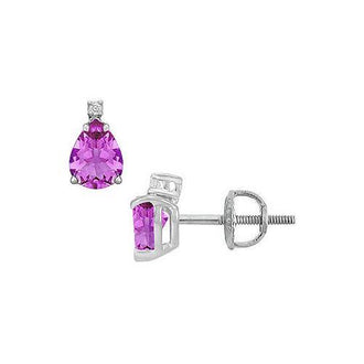 Diamond and Amethyst Stud Earrings : 14K White Gold - 2.04 CT TGW