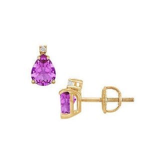 Diamond and Amethyst Stud Earrings : 14K Yellow Gold - 2.04 CT TGW