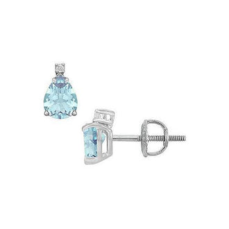 Diamond and Aquamarine Stud Earrings : 14K White Gold - 2.04 CT TGW