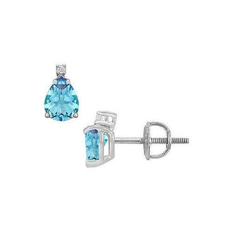 Diamond and Blue Topaz Stud Earrings : 14K White Gold - 2.04 CT TGW