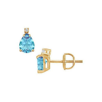 Diamond and Blue Topaz Stud Earrings : 14K Yellow Gold - 2.04 CT TGW