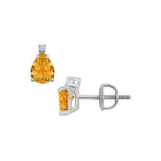 Diamond and Citrine Stud Earrings : 14K White Gold - 2.04 CT TGW