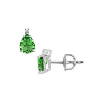 Diamond and Emerald Stud Earrings : 14K White Gold - 2.04 CT TGW