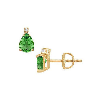 Diamond and Emerald Stud Earrings : 14K Yellow Gold - 2.04 CT TGW