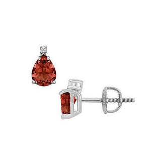 Diamond and Garnet Stud Earrings : 14K White Gold - 2.04 CT TGW