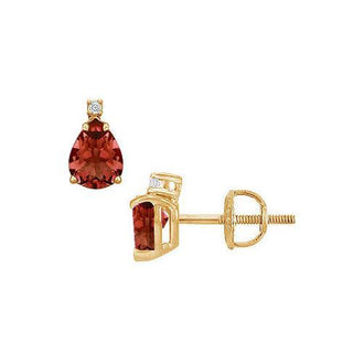 Diamond and Garnet Stud Earrings : 14K Yellow Gold - 2.04 CT TGW