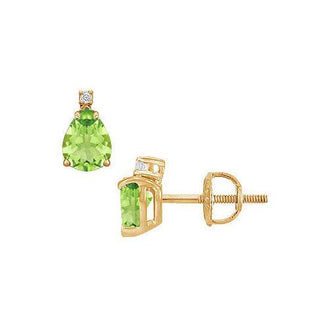 Diamond and Peridot Stud Earrings : 14K Yellow Gold - 2.04 CT TGW