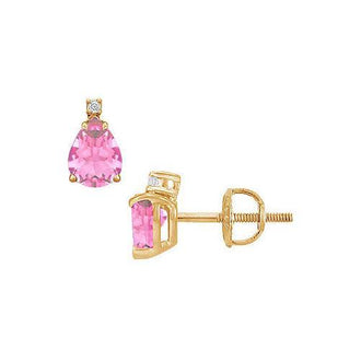 Diamond and Pink Sapphire Stud Earrings : 14K Yellow Gold - 2.04 CT TGW