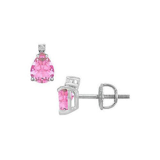 Diamond and Pink Topaz Stud Earrings : 14K White Gold - 2.04 CT TGW