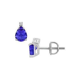 Diamond and Sapphire Stud Earrings : 14K White Gold - 2.04 CT TGW