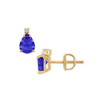 Diamond and Sapphire Stud Earrings : 14K Yellow Gold - 2.04 CT TGW