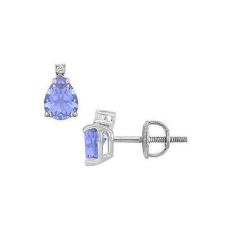 Diamond and Tanzanite Stud Earrings : 14K White Gold - 2.04 CT TGW