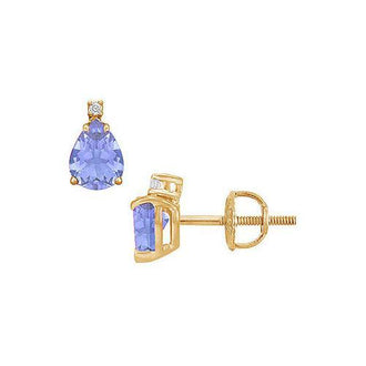 Diamond and Tanzanite Stud Earrings : 14K Yellow Gold - 2.04 CT TGW