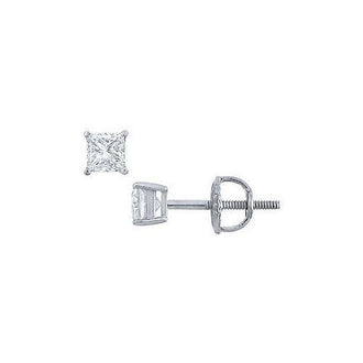 Platinum : Princess Cut Diamond Stud Earrings  0.25 CT. TW.