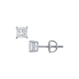 Platinum : Princess Cut Diamond Stud Earrings  0.75 CT. TW.