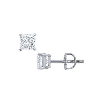 Platinum : Princess Cut Diamond Stud Earrings  1.00 CT. TW.