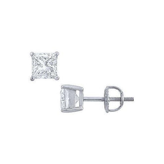 Platinum : Princess Cut Diamond Stud Earrings  1.50 CT. TW.