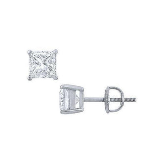 Platinum : Princess Cut Diamond Stud Earrings  2.00 CT. TW.