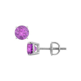 Amethyst Stud Earrings : 14K White Gold - 2.00 CT TGW