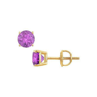 Amethyst Stud Earrings : 14K Yellow Gold - 2.00 CT TGW