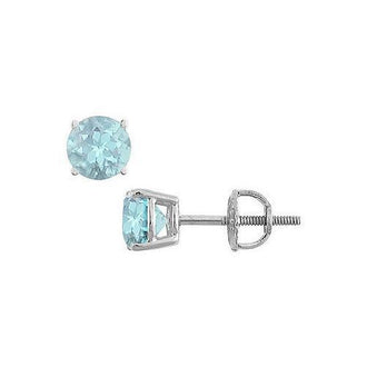 Aquamarine Stud Earrings : 14K White Gold - 2.00 CT TGW