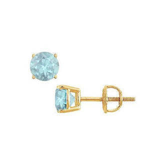 Aquamarine Stud Earrings : 14K Yellow Gold - 2.00 CT TGW