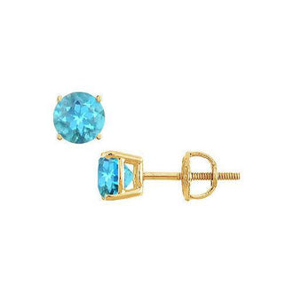 Blue Topaz Stud Earrings : 14K Yellow Gold - 2.00 CT TGW