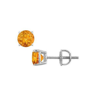 Citrine Stud Earrings : 14K White Gold - 2.00 CT TGW