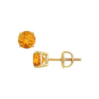 Citrine Stud Earrings : 14K Yellow Gold - 2.00 CT TGW