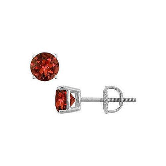 Garnet Stud Earrings : 14K White Gold - 2.00 CT TGW