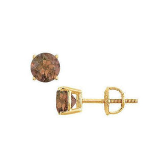 Smoky Topaz Stud Earrings : 14K Yellow Gold - 2.00 CT TGW