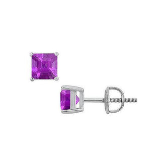 Amethyst Stud Earrings : 14K White Gold - 2.00 CT TGW