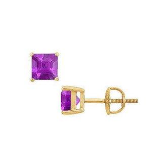 Amethyst Stud Earrings : 14K Yellow Gold - 2.00 CT TGW