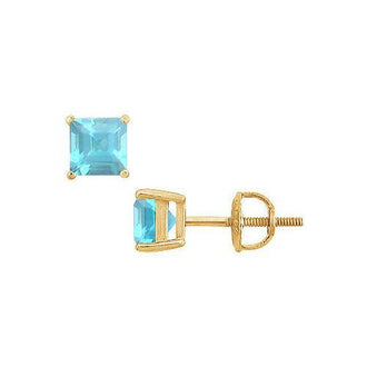 Aquamarine Stud Earrings : 14K Yellow Gold - 2.00 CT TGW