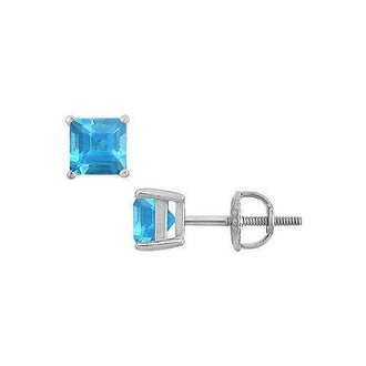 Blue Topaz Stud Earrings : 14K White Gold - 2.00 CT TGW