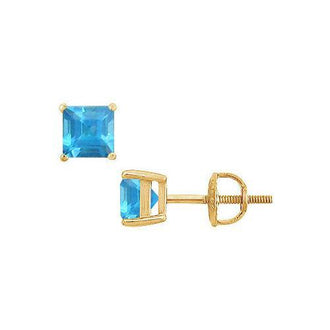 Blue Topaz Stud Earrings : 14K Yellow Gold - 2.00 CT TGW