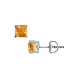 Citrine Stud Earrings : 14K White Gold - 2.00 CT TGW