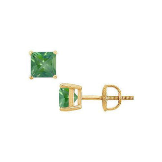 Emerald Stud Earrings : 14K Yellow Gold - 2.00 CT TGW