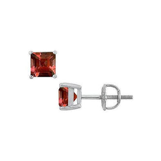 Garnet Stud Earrings : 14K White Gold - 2.00 CT TGW