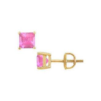 Pink Sapphire Stud Earrings : 14K Yellow Gold - 2.00 CT TGW