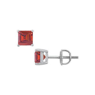 Ruby Stud Earrings : 14K White Gold - 2.00 CT TGW