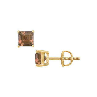 Smoky Topaz Stud Earrings : 14K Yellow Gold - 2.00 CT TGW