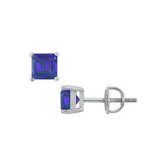 Sapphire Stud Earrings : 14K White Gold - 2.00 CT TGW