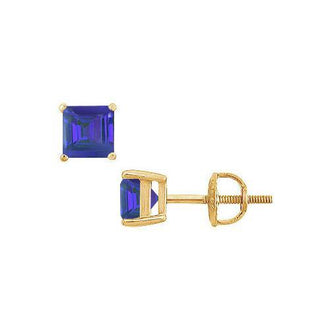 Sapphire Stud Earrings : 14K Yellow Gold - 2.00 CT TGW